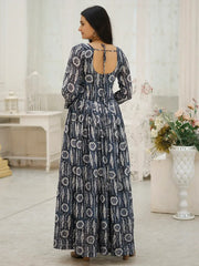 Charming Blue Digital Printed Georgette Festival Wear Gown