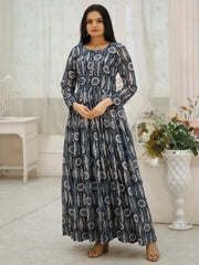 Charming Blue Digital Printed Georgette Festival Wear Gown