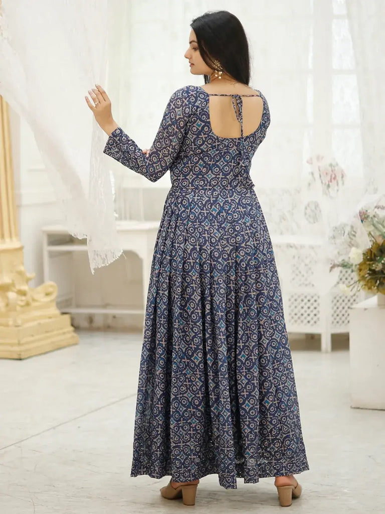 Bewitching Blue Digital Printed Georgette Casual Wear Gown