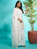 Fascinating White Zari Embroidered Georgette Traditional Palazzo Suit