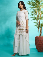 Fascinating White Zari Embroidered Georgette Traditional Palazzo Suit