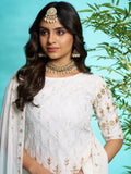 Fascinating White Zari Embroidered Georgette Traditional Palazzo Suit