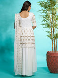 Fascinating White Zari Embroidered Georgette Traditional Palazzo Suit