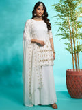 Fascinating White Zari Embroidered Georgette Traditional Palazzo Suit