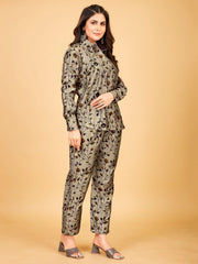 Mesmerizing Grey Floral Printed Satin Top Pant Co-Ord Set