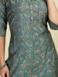 Bewitching Teal Green Digital Printed Satin Casual Wear Kurti Pant