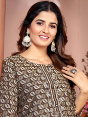 Captivating Brown Digital Printed Rayon Traditional Pant Suit