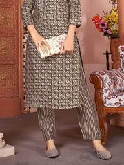Captivating Brown Digital Printed Rayon Traditional Pant Suit