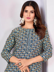 Attractive Blue Digital Printed Rayon Traditional Readymade Pant Suit