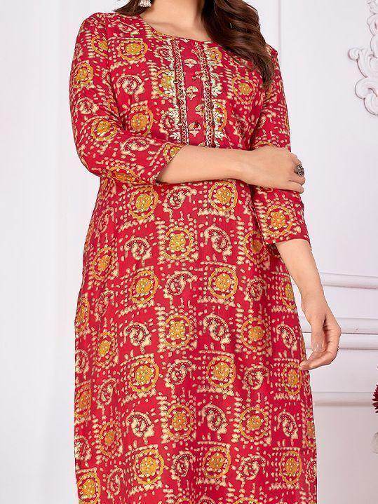 Stunning Red Digital Printed Rayon Readymade Pant Suit