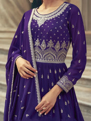 Incredible Purple Embroidered Georgette Wedding Wear Gharara Suit