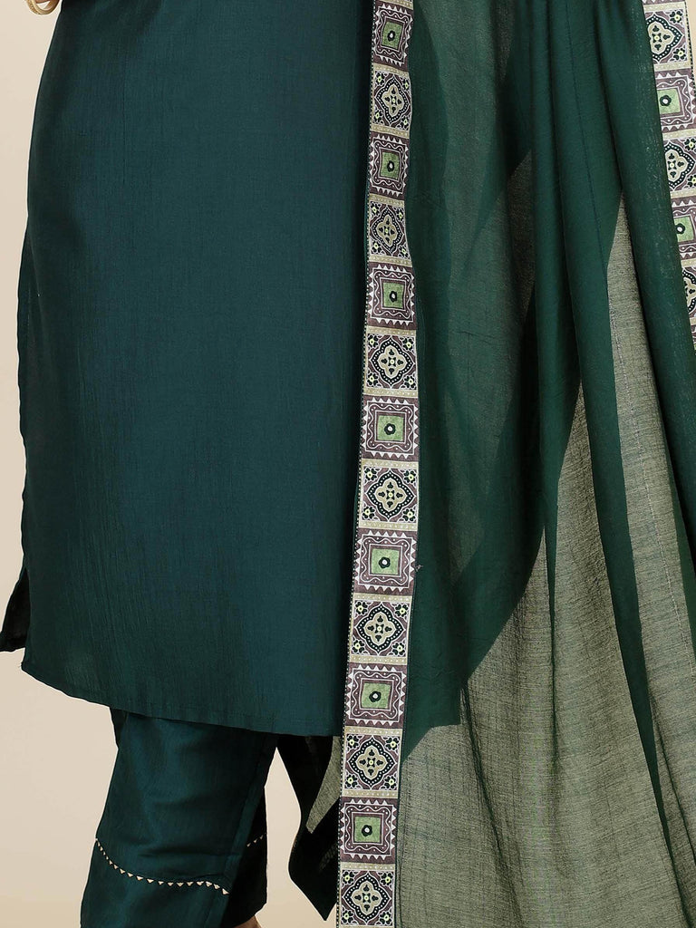 Tantalizing Green Digital Printed Chinon Pant Suit With Dupatta