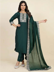 Tantalizing Green Digital Printed Chinon Pant Suit With Dupatta