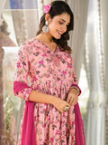 Stunning Light Pink Floral Printed Silk Festival Wear Pant Suit