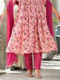 Stunning Light Pink Floral Printed Silk Festival Wear Pant Suit
