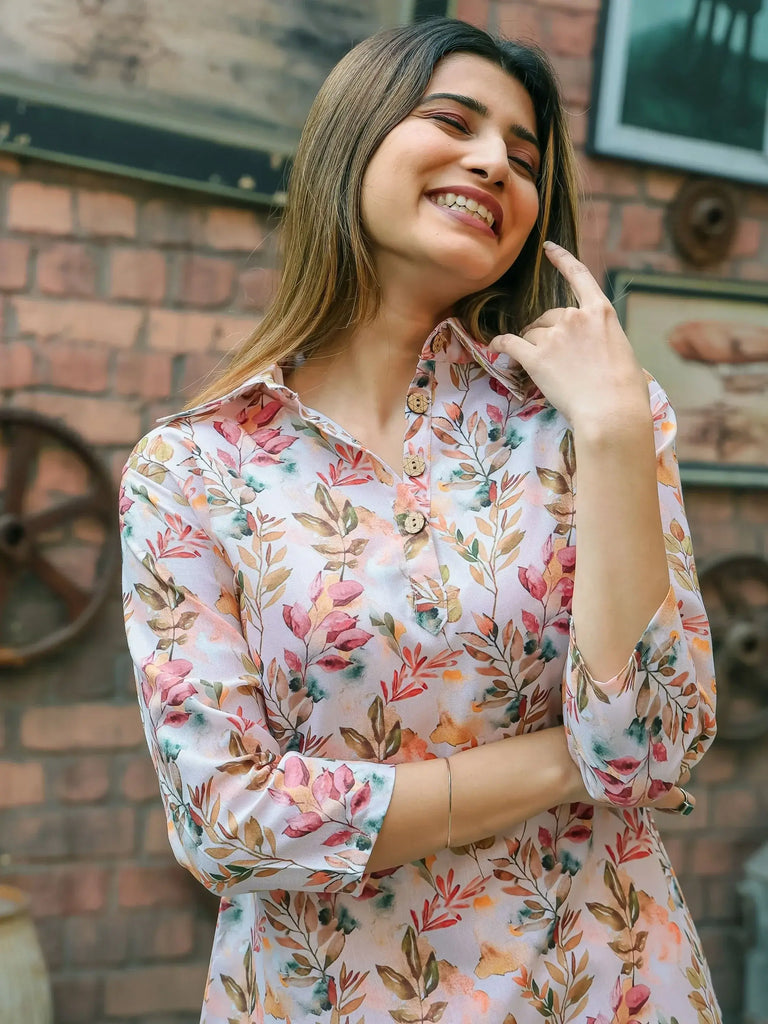 Enchanting White Floral Printed Cotton Top Palazzo Co-Ord Set