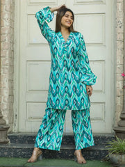 Charming Sky-Blue Digital Printed Cotton Top Palazzo Co-Ord Set