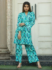 Charming Sky-Blue Digital Printed Cotton Top Palazzo Co-Ord Set