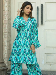 Charming Sky-Blue Digital Printed Cotton Top Palazzo Co-Ord Set