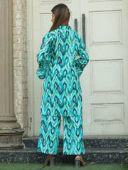 Charming Sky-Blue Digital Printed Cotton Top Palazzo Co-Ord Set