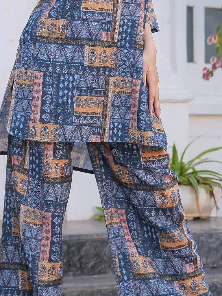 Mesmerizing Blue Digital Printed Cotton Top Palazzo Co-Ord Set