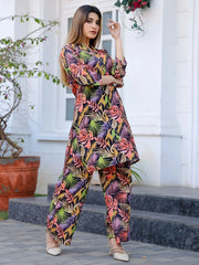 Attractive Black Digital Printed Cotton Top Palazzo Co-Ord Set