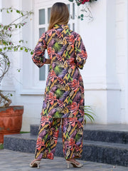 Attractive Black Digital Printed Cotton Top Palazzo Co-Ord Set