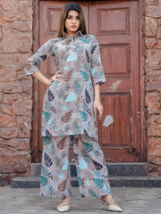 Beautiful Grey Digital Printed Cotton Top Palazzo Co-Ord Set