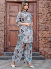 Beautiful Grey Digital Printed Cotton Top Palazzo Co-Ord Set
