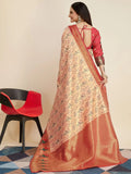 Magnetic Peach Zari Weaving Banarasi Silk Festival Wear Saree