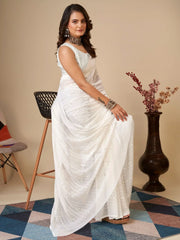 Mesmerizing White Sequins Georgette Traditional Saree With Blouse