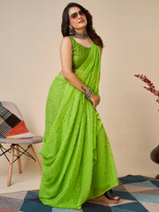 Bewitching Green Sequins Georgette Mehendi Wear Saree With Blouse
