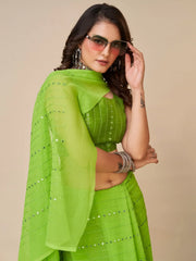 Bewitching Green Sequins Georgette Mehendi Wear Saree With Blouse
