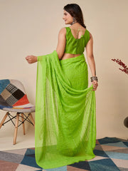 Bewitching Green Sequins Georgette Mehendi Wear Saree With Blouse