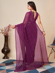 Captivating Purple Sequins Georgette Event Wear Saree With Blouse