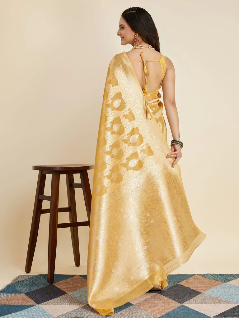 Mesmerizing Yellow Zari Weaving Banarasi Silk Festival Wear Saree