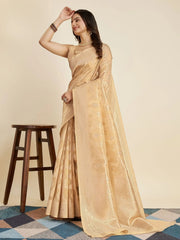 Stunning Beige Zari Weaving Banarasi Silk Traditional Saree With Blouse