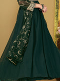 Attractive Green Embroidered Georgette Mehendi Wear Anarkali Suit