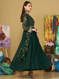 Attractive Green Embroidered Georgette Mehendi Wear Anarkali Suit