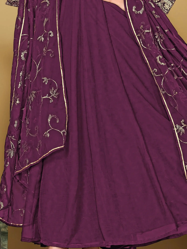 Beautiful Purple Embroidered Georgette Festival Wear Anarkali Suit