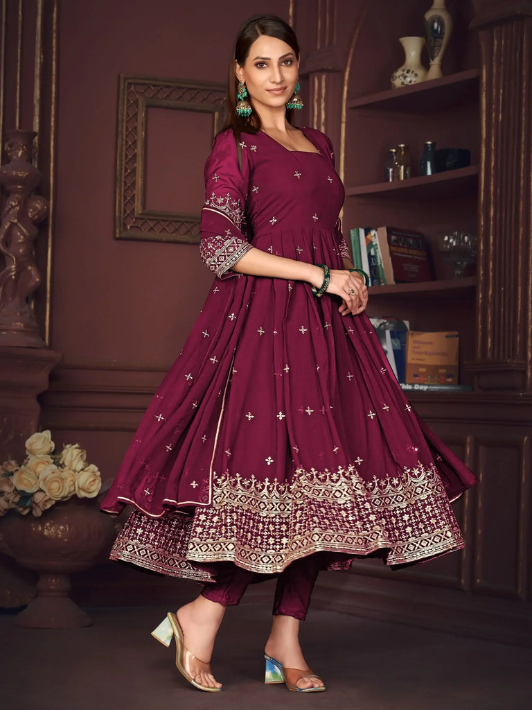 Bewitching Dark Pink Embroidered Georgette Festival Wear Anarkali Suit