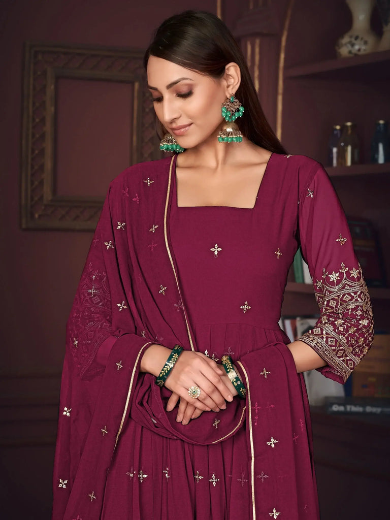 Bewitching Dark Pink Embroidered Georgette Festival Wear Anarkali Suit