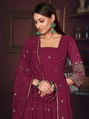 Bewitching Dark Pink Embroidered Georgette Festival Wear Anarkali Suit