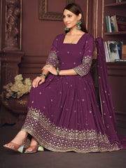 Glamorous Purple Embroidered Georgette Function Wear Anarkali Suit