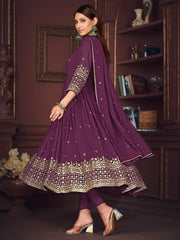 Glamorous Purple Embroidered Georgette Function Wear Anarkali Suit