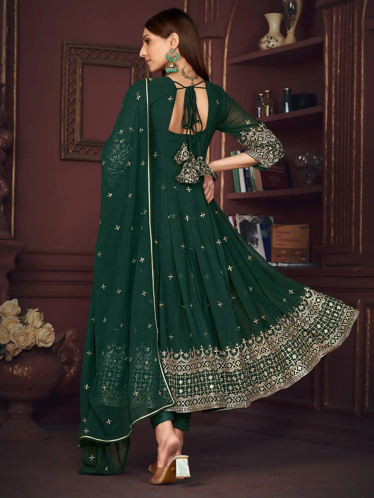Charming Green Embroidered Georgette Festival Wear Anarkali Suit