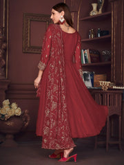 Attractive Maroon Embroidered Georgette Function Wear Anarkali Suit