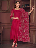Mesmerizing Pink Embroidered Georgette Anarkali Suit With Dupatta