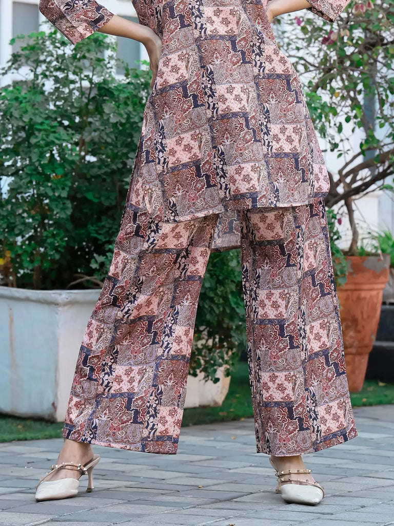 Stunning Multi-Color Digital Printed Cotton Top Palazzo Co-Ord Set