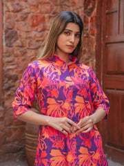 Adorable Purple Printed Cotton Festival Wear Top Palazzo Co-Ord Set